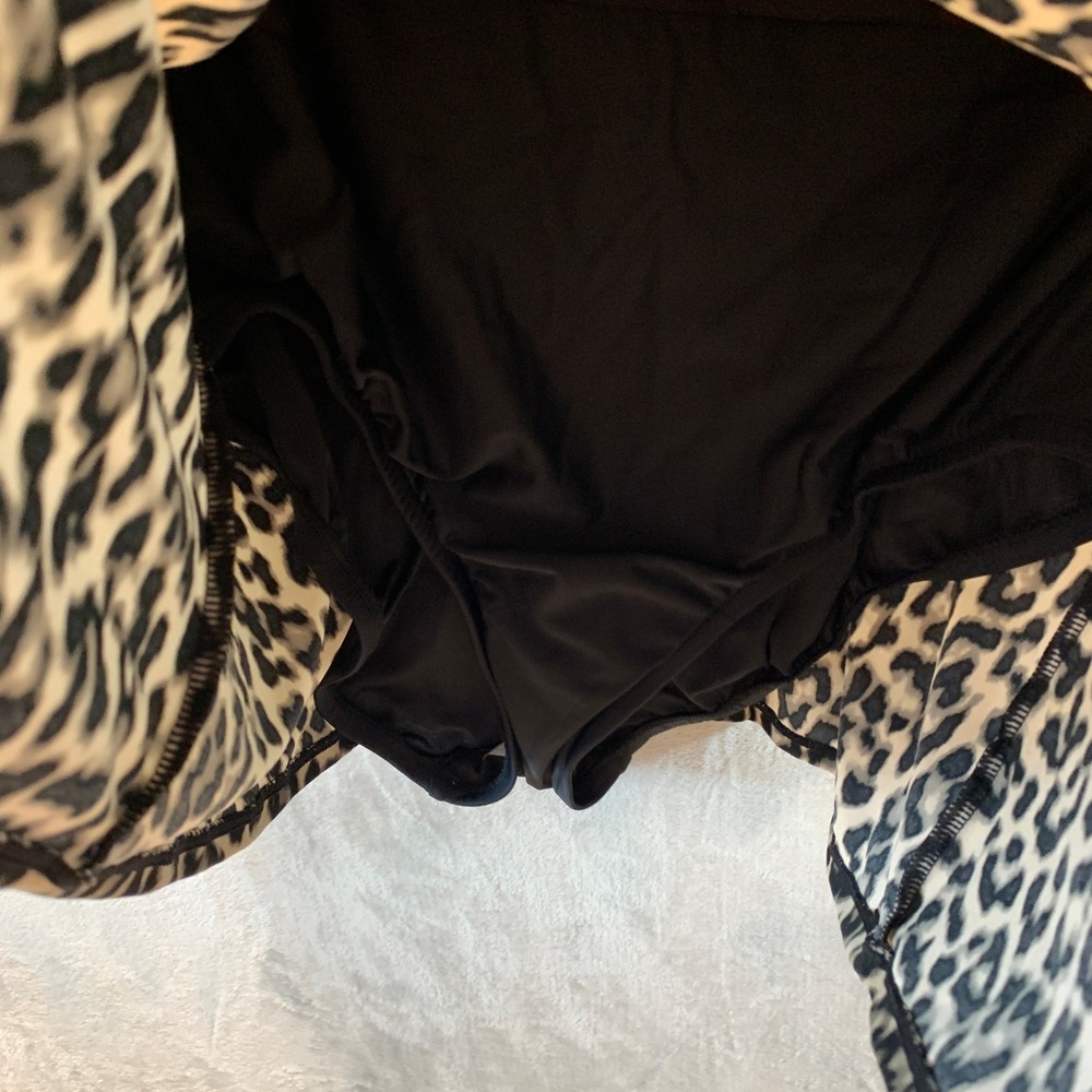 Swim Solutions Women Leopard Print Square Neck Swimdress Black Tan Size 10 16687 - Picture 6 of 9